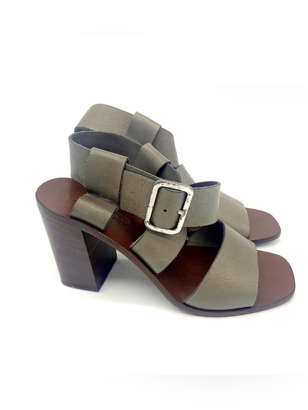 Boemos Gray Italian Leather Block Heel Sandals Size 39